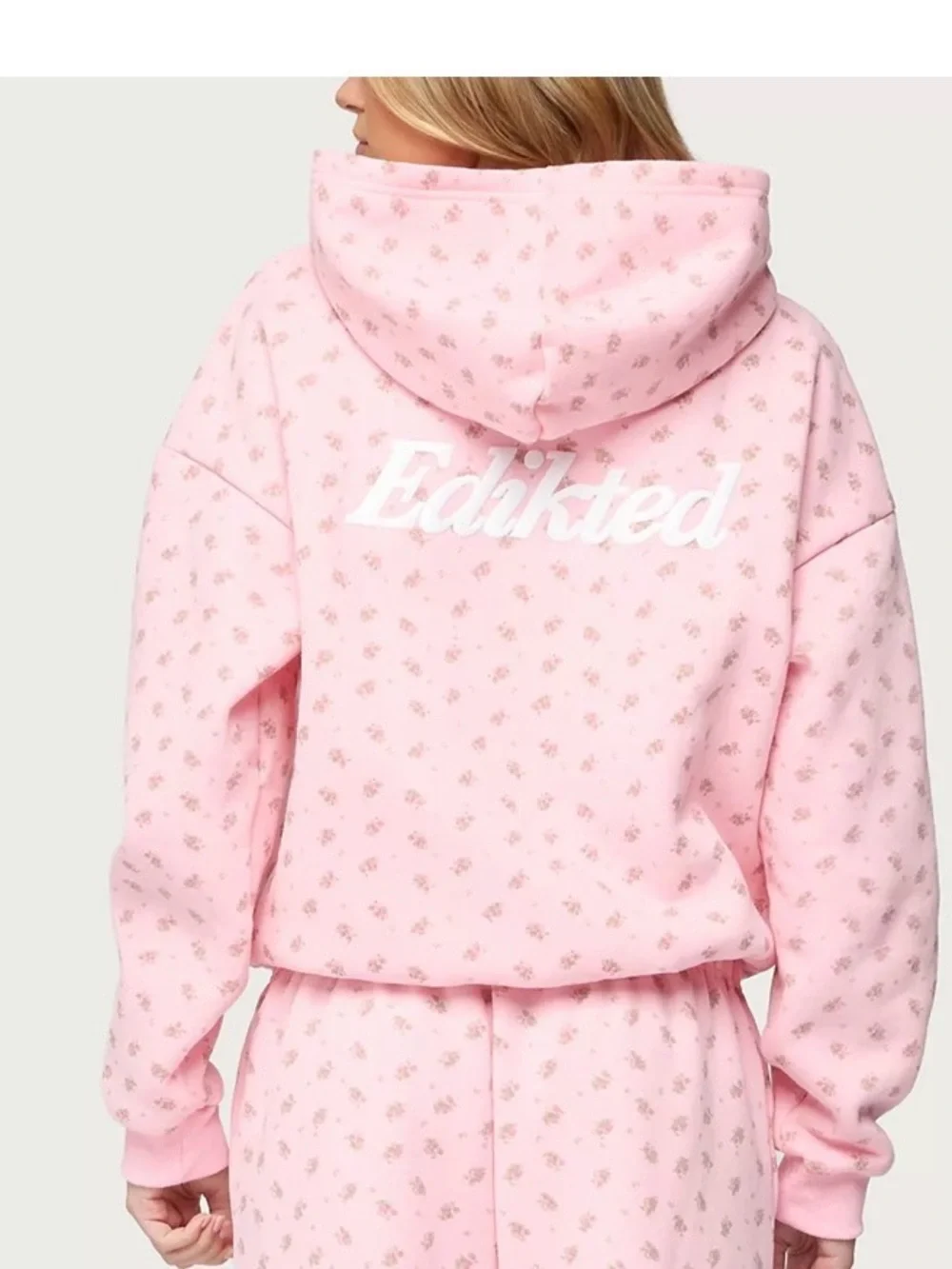 NWT Edikted Pink Hoodie with Tiny Floral Print, size L - Picture 5 of 6